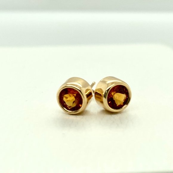 SOLD!! 14 kt Yellow Gold Deep Bezel Set 5mm Citrine Stone Stud Earrings - Picture 2 of 4